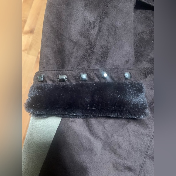 Dennis By Dennis Basso Women Brown Soft Suede Faux Fur Lined Studded Coat Small - Picture 4 of 9